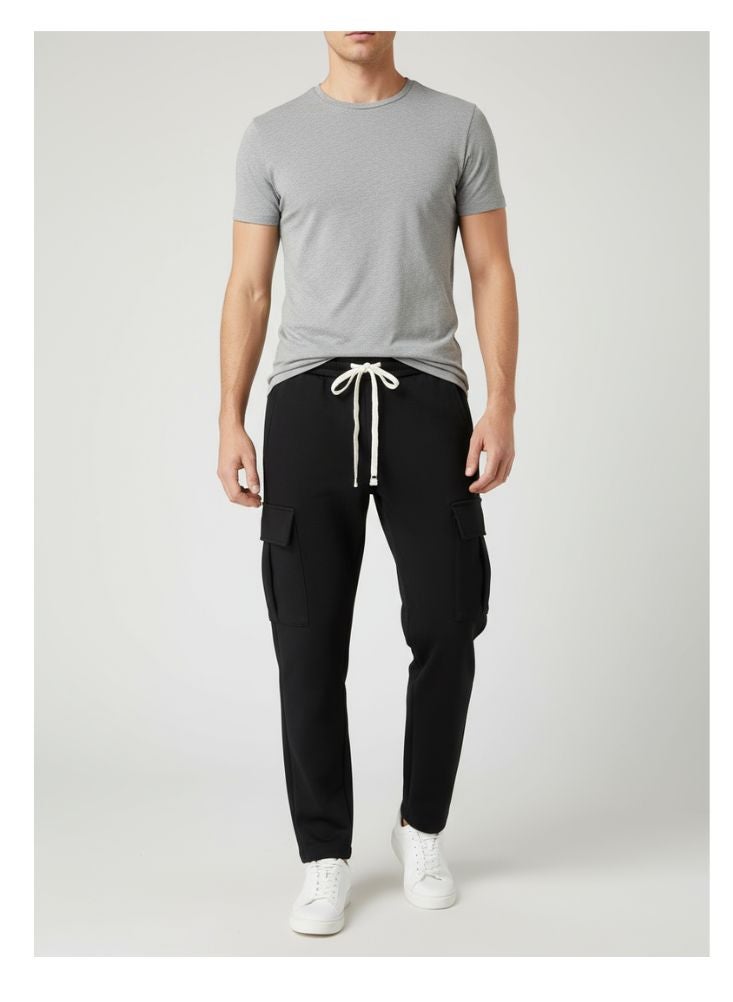 Premium Men's Black Cargo Trouser – Drawstring Waist, Utility Pockets, Relaxed Fit Streetwear - Image 1