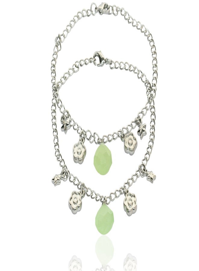 Touchstone Anklets Pair with Light Green Stone Drop for Women - Image 1