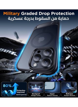 جراب لموبايل ايفون 14 برو ماكس من، متوافق مع ماج سيف، غطاء مغناطيسي مع حامل غير مرئي، جراب حماية ضد الصدمات، جراب خلفي بمسند غير لامع لموبايل ابل 14 برو ماكس 6.7 انش (2022) (اسود) - view 2