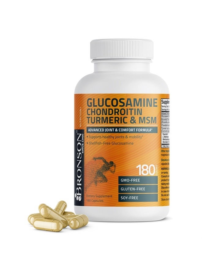 Bronson Glucosamine Chondroitin Turmeric & MSM Advanced Joint & Cartilage Formula, Supports Healthy Joints, Mobility & Cartilage - Non-GMO, 180 Capsules - Image 1