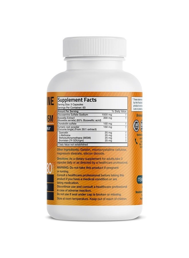 Bronson Glucosamine Chondroitin Turmeric & MSM Advanced Joint & Cartilage Formula, Supports Healthy Joints, Mobility & Cartilage - Non-GMO, 180 Capsules - Image 2