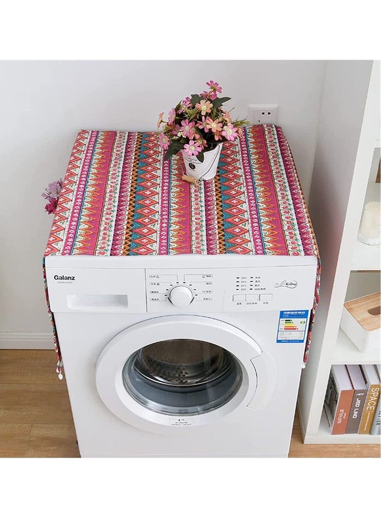 Refrigerator Dust-Proof Cover, Cotton Washing Machine Waterproof Cover with Side Storage Bags, Multi-Purpose Top Covers, Universal Cover Cloth for Home and Kitchen (Red) - Image 2