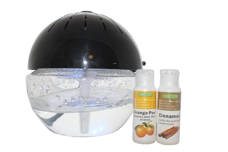 EcoGecko Earth Globe Glowing Water Air Washer and Revitalizer Large Water Based Air Revitalizer Air Freshener 2 Bottles 30ML Aroma Oil Included Black