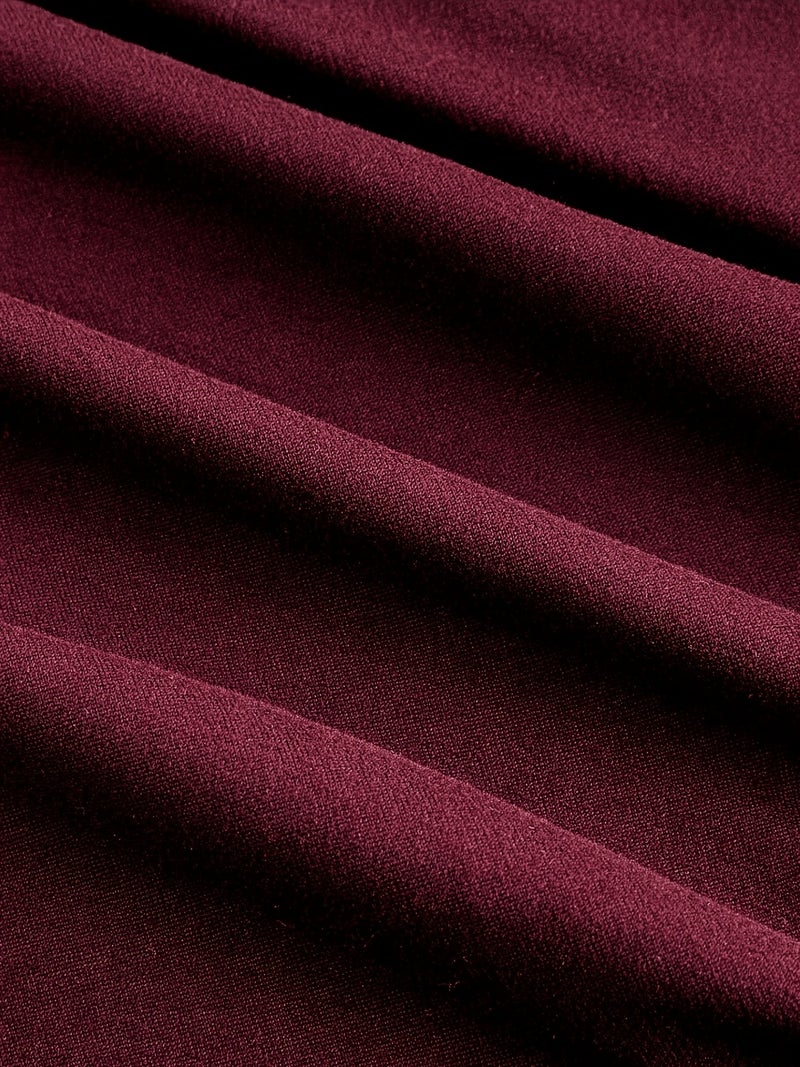 Women's Elegant Apricot Peplum Collar Slim - Fit Pleated Long - Sleeve T - Shirt Top - Burgundy / XS - Image 5