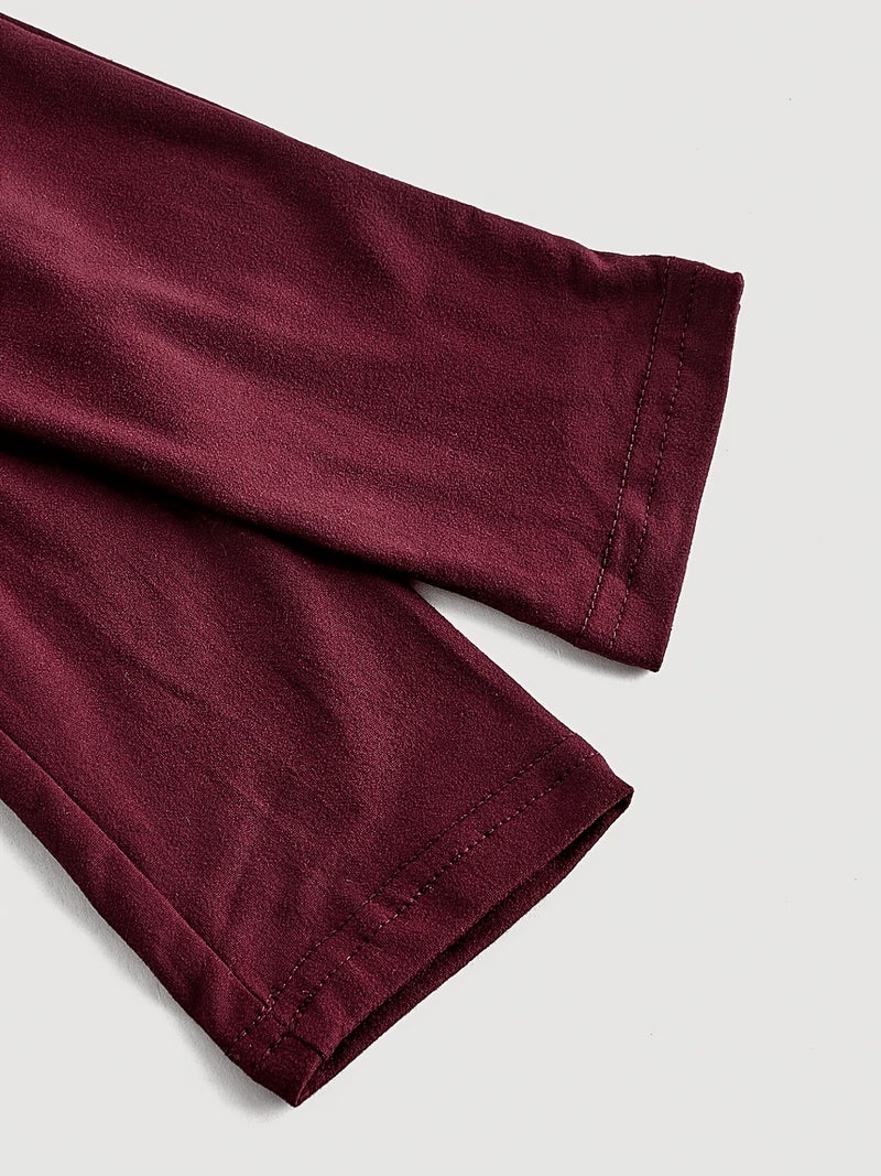 Women's Elegant Apricot Peplum Collar Slim - Fit Pleated Long - Sleeve T - Shirt Top - Burgundy / XS - Image 4