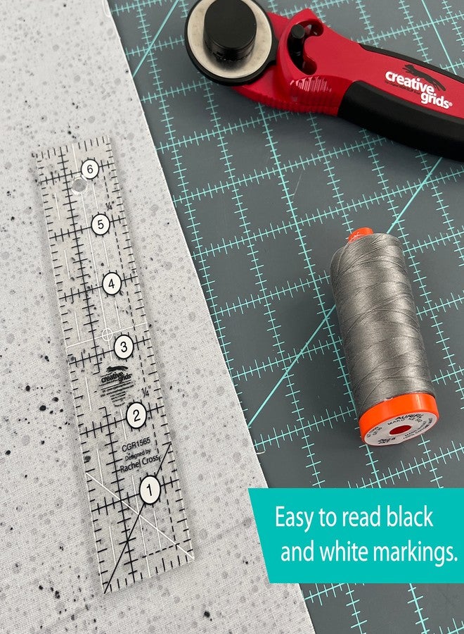 كريتيف جريدز مسطرة لحاف Creative Grids مستطيلة مقاس 1-1/2 بوصة × 6-1/2 بوصة - CGR1565 - صُنعت في الولايات المتحدة الأمريكية، مصنوعة من الأكريليك بمقبض مانع للانزلاق، تُستخدم للخياطة والحرف اليدوية والترقيع، لقياس وقطع القماش - Image 2