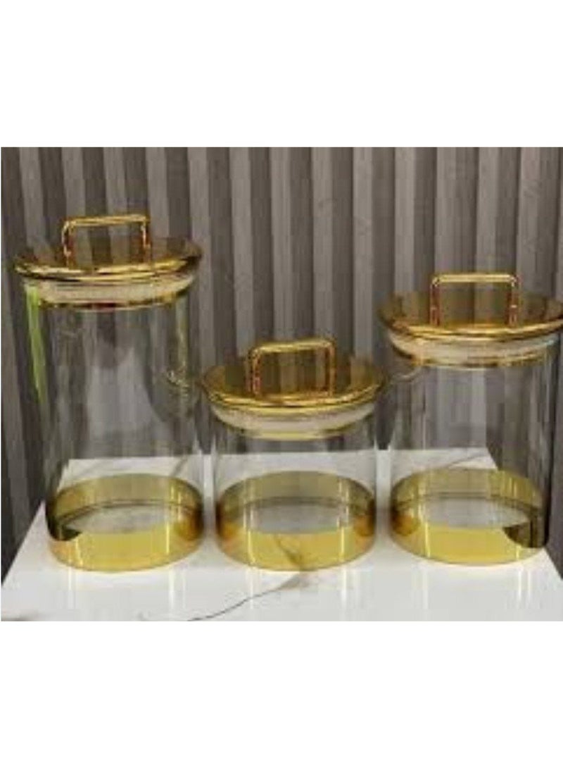A very chic 3-in-1 jar set consisting of 3 jars of different sizes. Plain acrylic jars with a gold base will impress your guests and are a masterpiece in the coffee corner. They can be used to store tea, sugar, and coffee, as well as candy and nuts, legumes, and pasta. They have a very tight gold-capped lid. A high-quality imported product. A very valuable gift. - Image 5