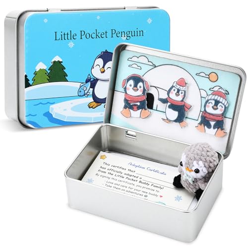 JULEASEL Little Pocket Penguin Mini pengy in a Tin Box Travel Buddy Cute Penguin Collectible for Winter Decor Friendship Thoughtful Gifts - Image 1