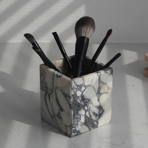 Natust Genuine Calacatta Viola Marble Toothbrush Holders for Bathroom, Natural Marble Makeup Brush Holder Countertop Organizer - Image 1