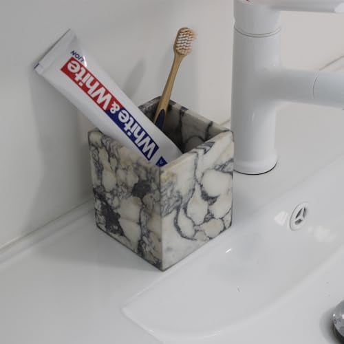 Natust Genuine Calacatta Viola Marble Toothbrush Holders for Bathroom, Natural Marble Makeup Brush Holder Countertop Organizer - Image 2