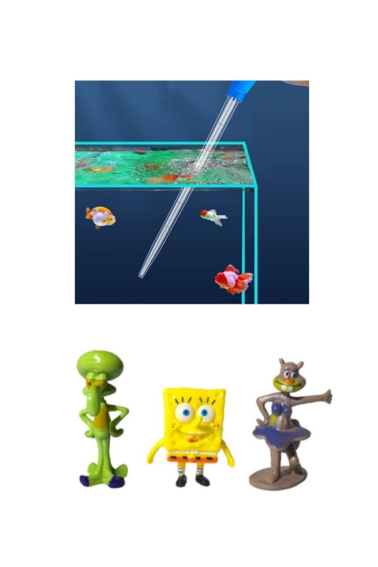 الواحة-TH 3 قطع من زينة حوض السمك الكرتونية اللطيفة، وزينة حديقة المنزل، وقطعة واحدة من مزيل نفايات تنظيف حوض السمك - Image 1