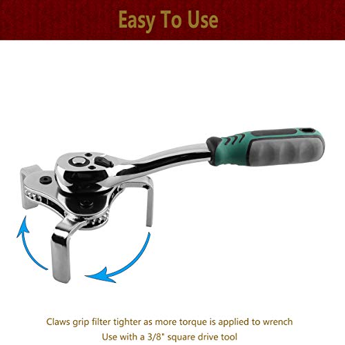 Moker Universal Oil Filter Wrench Adjustable, 3 Jaw Oil Filter Remover Tools fits Filters from 2-1/8 To 4-1/2 inches(54-115mm),w/Quick Release Ratchet, Oil Filter Change Set, Ideal for Engine Filters - Image 3