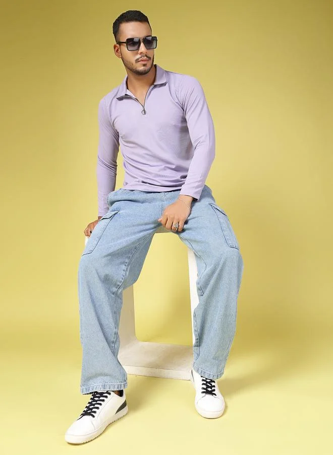 Take Two Men Textured Polo with Quarter Zip