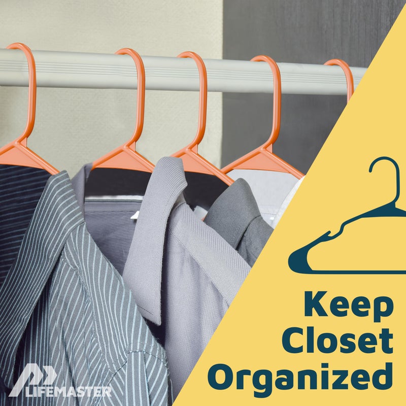 Lifemaster Plastic Clothes Hangers â€“ Heavy Duty Hanger Set, for Organizing Clothes, Dresses, and Coat, Holds Up to 5 lbs, Space-Saving Hangers with Non-Slip Shoulder Grooves, Pack of 30, Orange - Image 5