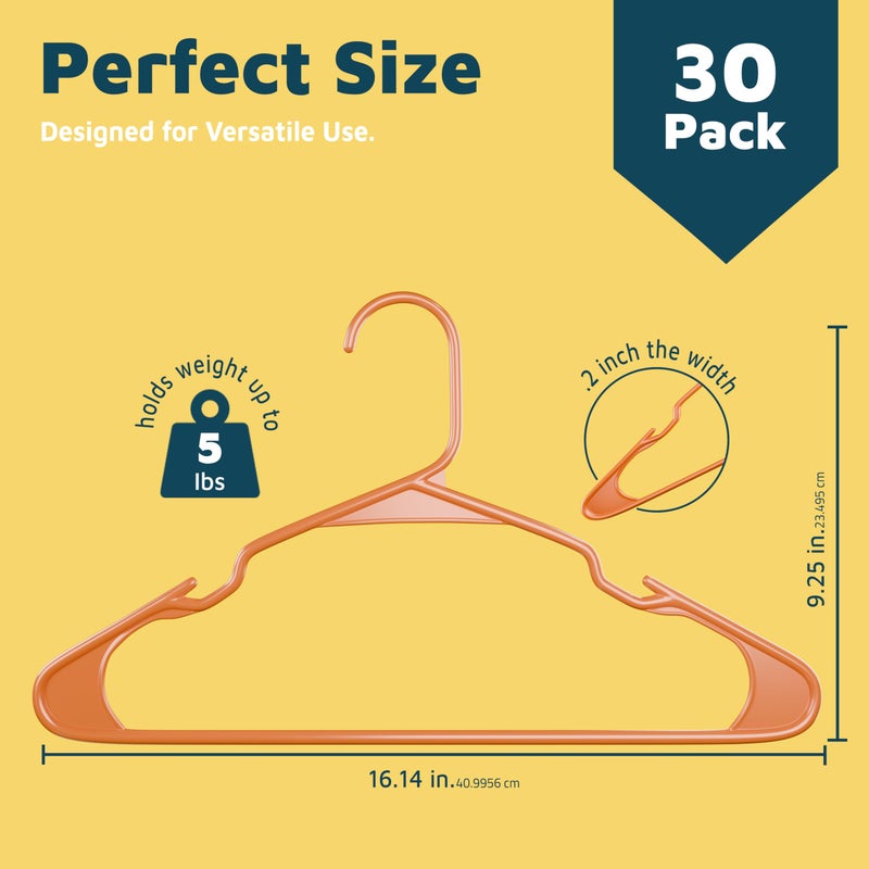 Lifemaster Plastic Clothes Hangers â€“ Heavy Duty Hanger Set, for Organizing Clothes, Dresses, and Coat, Holds Up to 5 lbs, Space-Saving Hangers with Non-Slip Shoulder Grooves, Pack of 30, Orange - Image 2