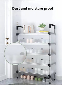 Kutis 1-Piece 4 Tiers Simple Shoe Rack Assembly Shoe Rack Storage Organizer Stainless Steel Plastic Black/Clear 66x29x94 Centimeter  - Image 2