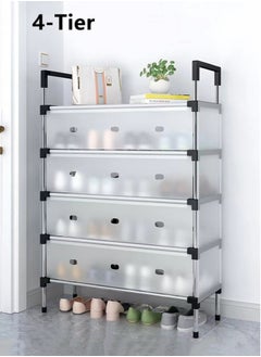 Kutis 1-Piece 4 Tiers Simple Shoe Rack Assembly Shoe Rack Storage Organizer Stainless Steel Plastic Black/Clear 66x29x94 Centimeter  - Image 1