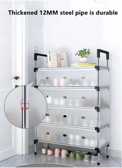 Kutis 1-Piece 4 Tiers Simple Shoe Rack Assembly Shoe Rack Storage Organizer Stainless Steel Plastic Black/Clear 66x29x94 Centimeter  - Image 3