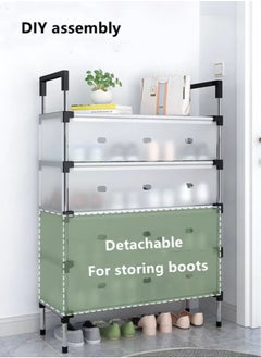 Kutis 1-Piece 4 Tiers Simple Shoe Rack Assembly Shoe Rack Storage Organizer Stainless Steel Plastic Black/Clear 66x29x94 Centimeter  - Image 4