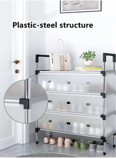Kutis 1-Piece 4 Tiers Simple Shoe Rack Assembly Shoe Rack Storage Organizer Stainless Steel Plastic Black/Clear 66x29x94 Centimeter  - Image 5