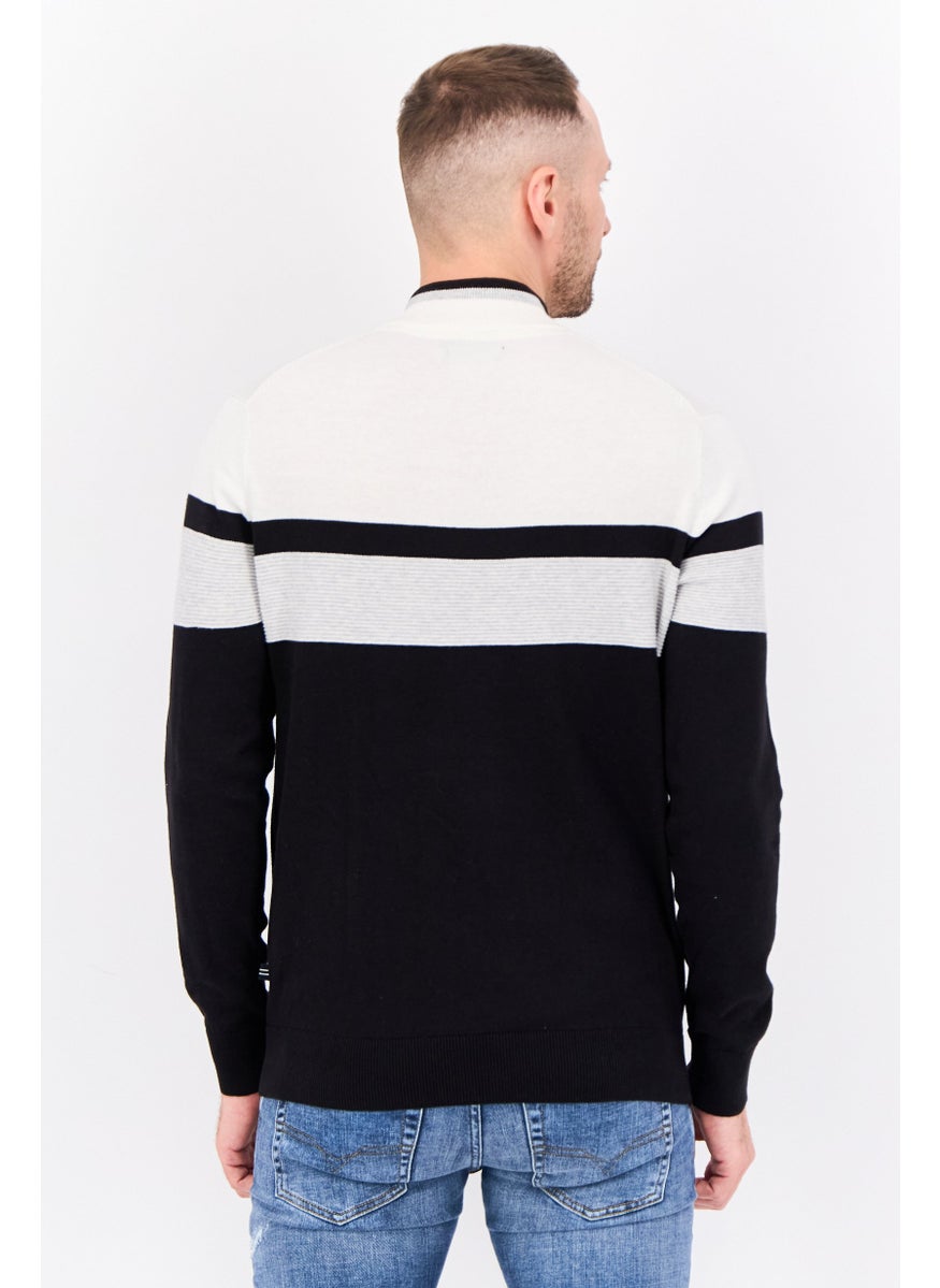 NAUTICA Men Full Zip Embroidered Logo Sweater, Black/White/Grey  - Image 4