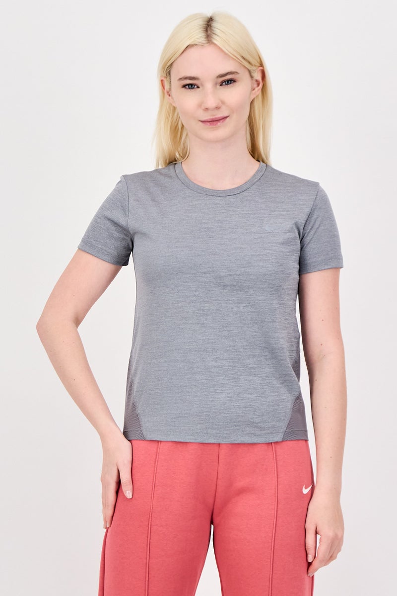 Nike Women Standard Fit Short Sleeve Running T-Shirt, Heather Grey - Image 1