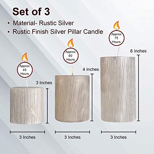 Floryn Decor Set of 3 Metallic Pillar Candles Decoration Dinner Wedding Party Candles Perfect Candles for Home Decor - Church-Spa Candle, Restaurant | Smokeless & Dripless (Silver) - Image 2