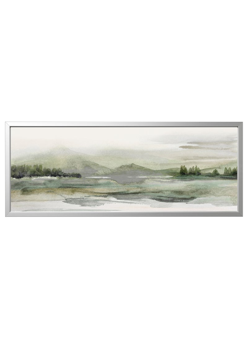 IKEA FRAKTA Picture with frame - green nature/aluminium-colour - 140x56 cm - Image 1