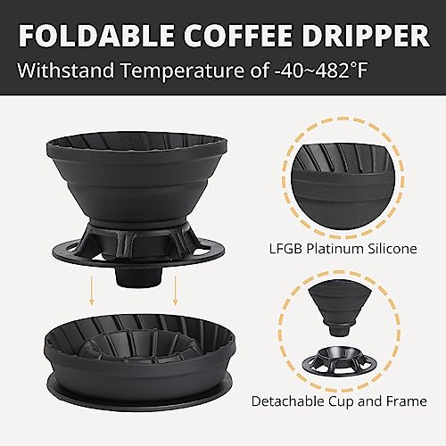 Vandroop Portable Pour Over Coffee Maker Set, Collapsible Silicone Coffee Dripper Set, Perfect for Travel, Camping, Home (BLACK CUP 2CUP) - Image 2