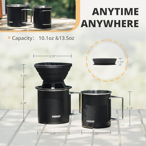 Vandroop Portable Pour Over Coffee Maker Set, Collapsible Silicone Coffee Dripper Set, Perfect for Travel, Camping, Home (BLACK CUP 2CUP) - Image 4