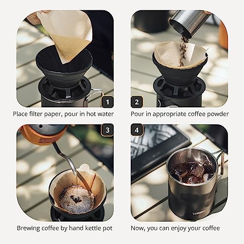Vandroop Portable Pour Over Coffee Maker Set, Collapsible Silicone Coffee Dripper Set, Perfect for Travel, Camping, Home (BLACK CUP 2CUP) - Image 5