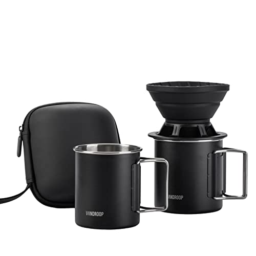Vandroop Portable Pour Over Coffee Maker Set, Collapsible Silicone Coffee Dripper Set, Perfect for Travel, Camping, Home (BLACK CUP 2CUP) - Image 1