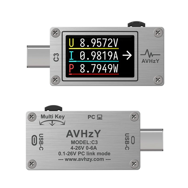 AVHzY جهاز قياس الطاقة USB AVHzY USB 3.1 Type-c مقياس رقمي متعدد القياسات لمقياس التيار وكاشف الجهد DC 26V 6A PD 2.0/3.0 QC 2.0/3.0/4.0 pps تريجر - Image 1