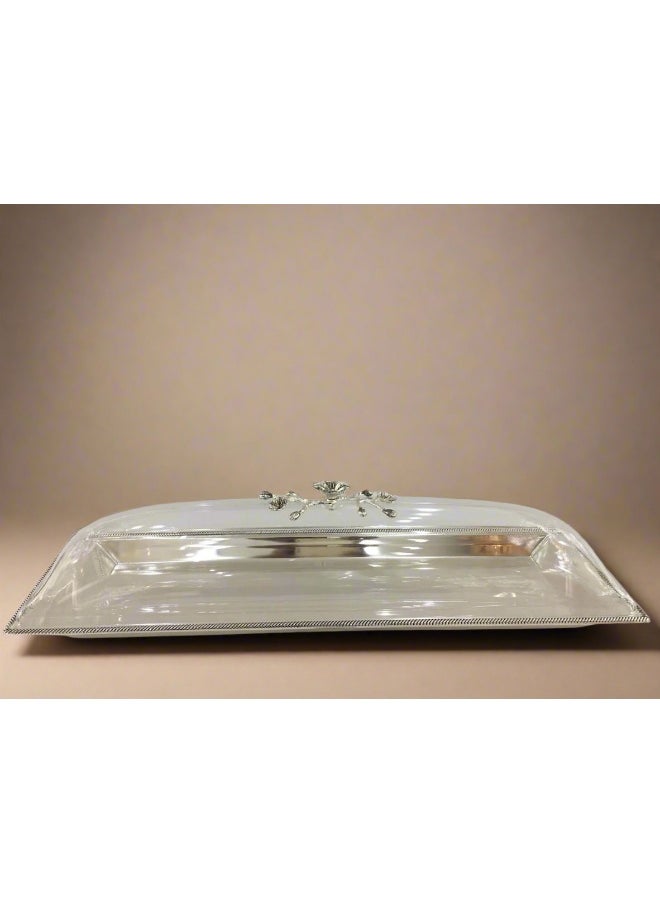 SIDDIQ CD-7190 SERVING PLATTER SILVER W/ACRYLIC LID 