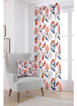 Cango Home Orange and White Fish Marine Patterned Digital Printed Curtain CGH013-PR  - Image 1