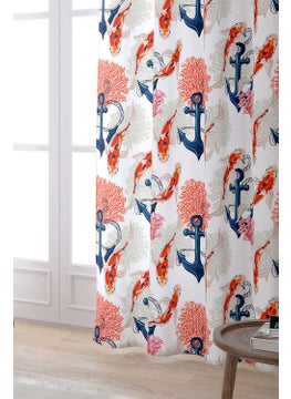 Cango Home Orange and White Fish Marine Patterned Digital Printed Curtain CGH013-PR  - Image 2