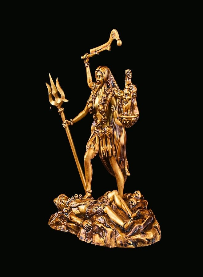 Artarium Kali MATA Statue for Car Dashboard & Home Temple Decor (4 Inch), Antique Gold Kali Maa Idol Hindu Goddess Murti Figurine for Pooja Room, Mandir, Office Desk & Spiritual Gift for Women Men - Image 3