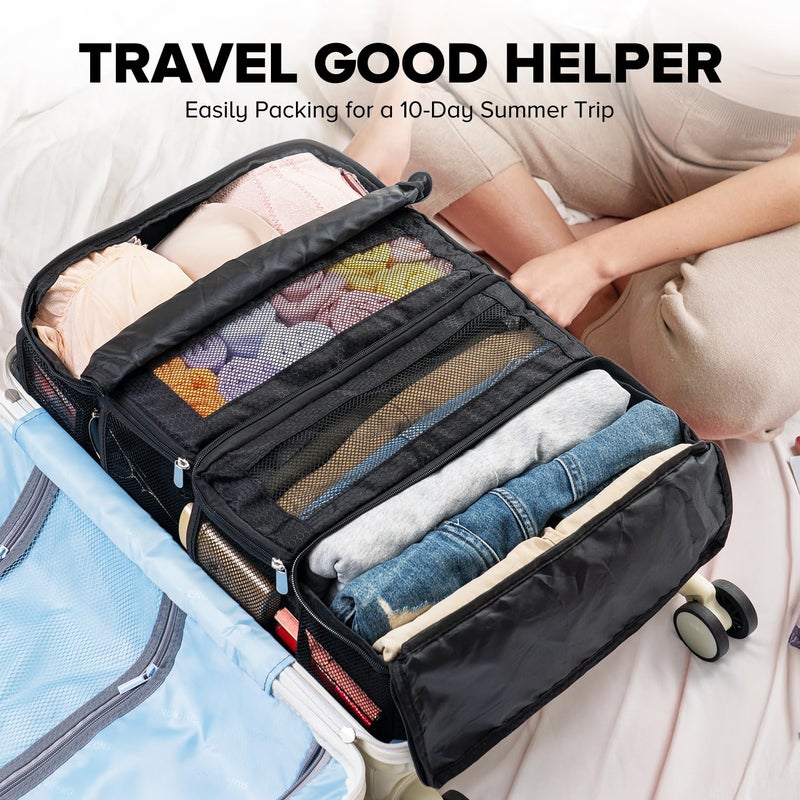Vokelater Suitcase Organizer - Travel Luggage Organizer with Hanging Shelves & Packing Cubes - Collapsible, Portable, Carry-on, Medium, Black - Image 5