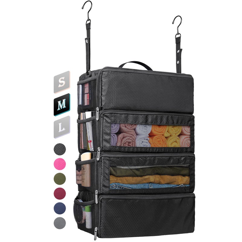 Vokelater Suitcase Organizer - Travel Luggage Organizer with Hanging Shelves & Packing Cubes - Collapsible, Portable, Carry-on, Medium, Black - Image 1
