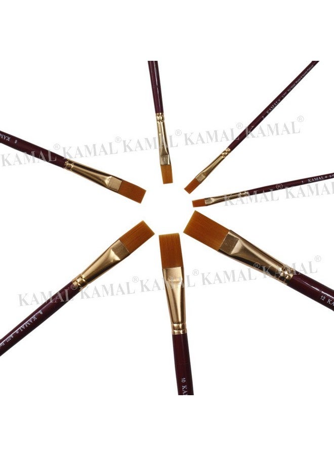 KAMAL® Flat Artist Quality Painting Brush Golden Taklon/Synthetic Hair Handmade Quality (Maroon/Golden Handle) - Image 4