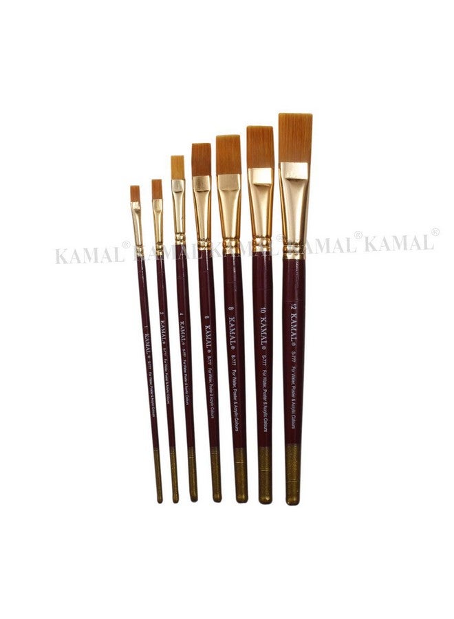 KAMAL® Flat Artist Quality Painting Brush Golden Taklon/Synthetic Hair Handmade Quality (Maroon/Golden Handle) - Image 2