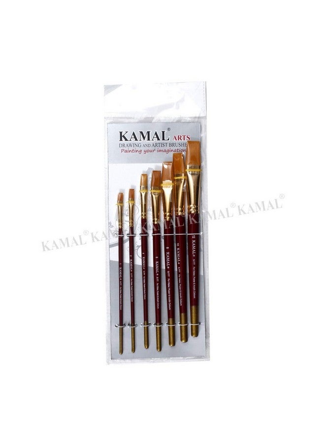 KAMAL® Flat Artist Quality Painting Brush Golden Taklon/Synthetic Hair Handmade Quality (Maroon/Golden Handle) - Image 5