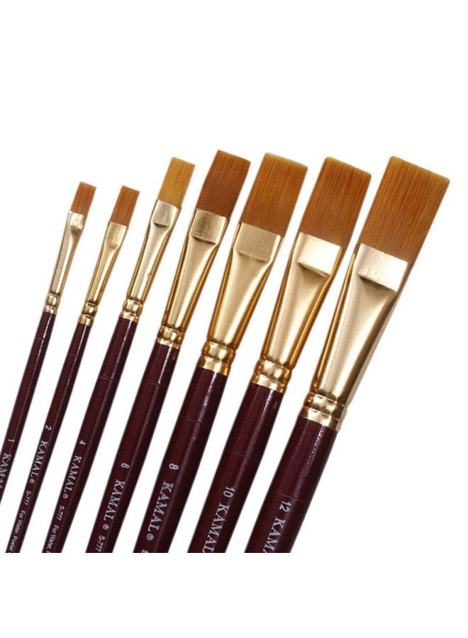 KAMAL® Flat Artist Quality Painting Brush Golden Taklon/Synthetic Hair Handmade Quality (Maroon/Golden Handle) - Image 1