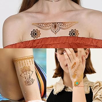 Glaryyears تاتو مؤقت معدني ذهبي فضي من Glaryyears - 6 عبوات كبيرة من ملصقات الحيوانات اللامعة للنساء والرجال والكبار والفتيات لحفلات الشاطئ والمهرجانات - Image 2
