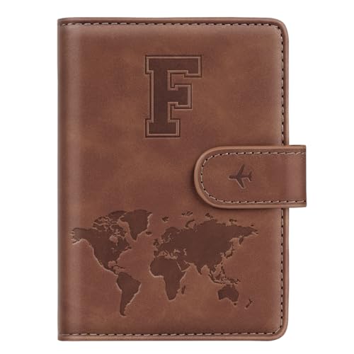 Simikol Passport Holder Wallet Cover Personalized Letter A-Z Travel Wallet RFID Blocking Passport Cover Wallet Case for Travel Passport Book Holders for Women and Men, Brown-F - Image 1