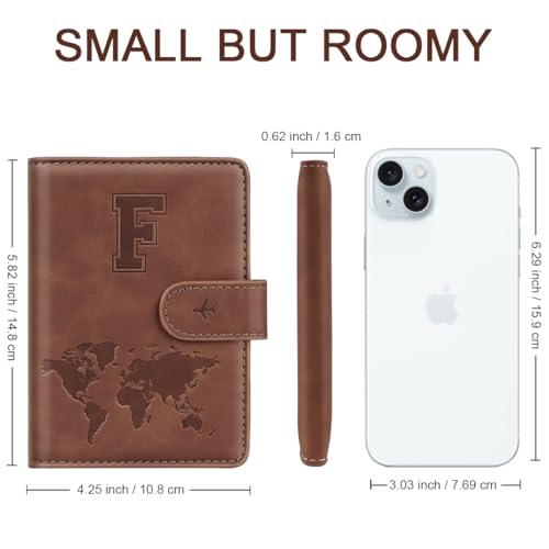Simikol Passport Holder Wallet Cover Personalized Letter A-Z Travel Wallet RFID Blocking Passport Cover Wallet Case for Travel Passport Book Holders for Women and Men, Brown-F - Image 5