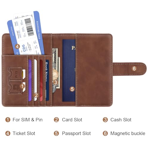 Simikol Passport Holder Wallet Cover Personalized Letter A-Z Travel Wallet RFID Blocking Passport Cover Wallet Case for Travel Passport Book Holders for Women and Men, Brown-F - Image 2