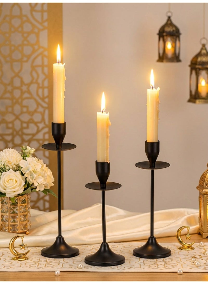 Set of 3 Black Metal Candle Holders/Candlestick Holders for Taper Candles Decorative Candlestick With Anti-Slip Base Holders for Wedding, Dinning - Image 1