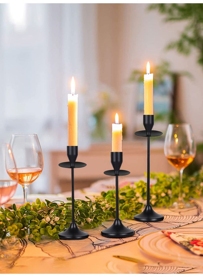Set of 3 Black Metal Candle Holders/Candlestick Holders for Taper Candles Decorative Candlestick With Anti-Slip Base Holders for Wedding, Dinning - Image 2