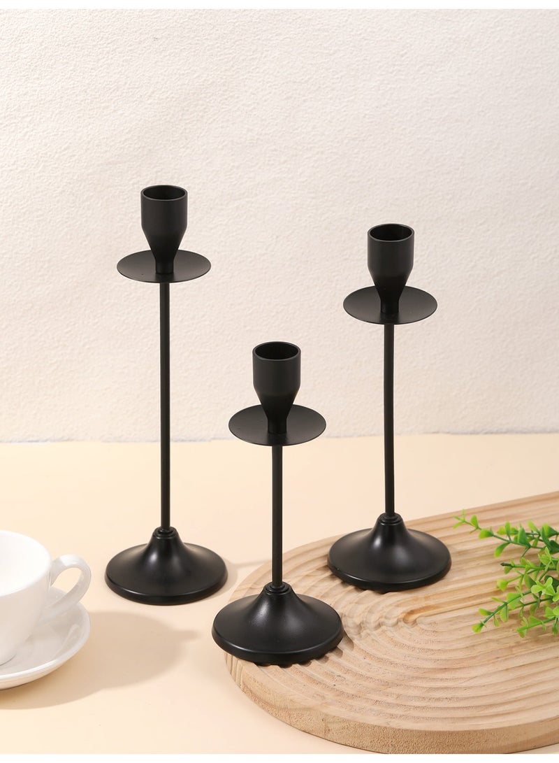 Set of 3 Black Metal Candle Holders/Candlestick Holders for Taper Candles Decorative Candlestick With Anti-Slip Base Holders for Wedding, Dinning - Image 5